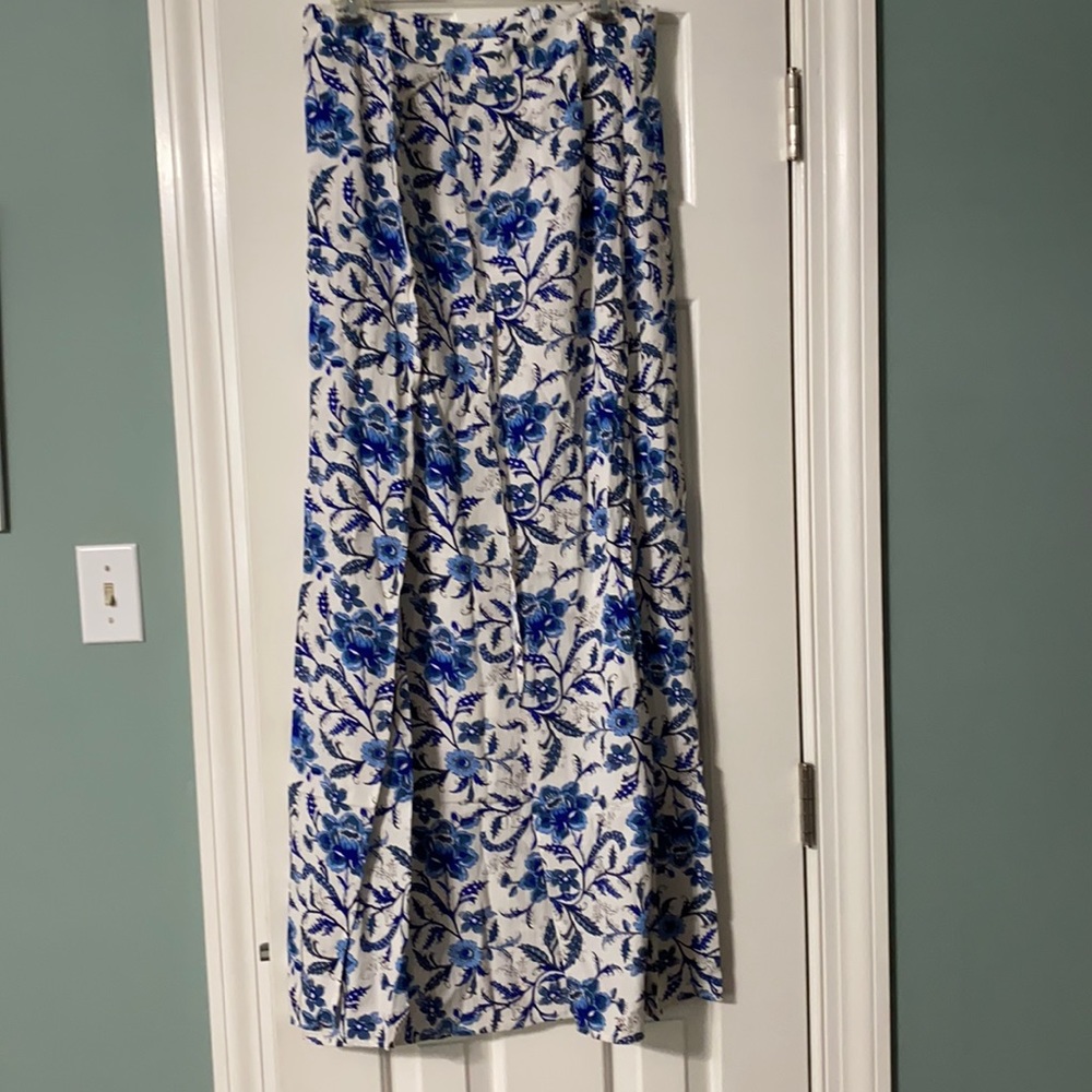 White and blue floral maxi skirt